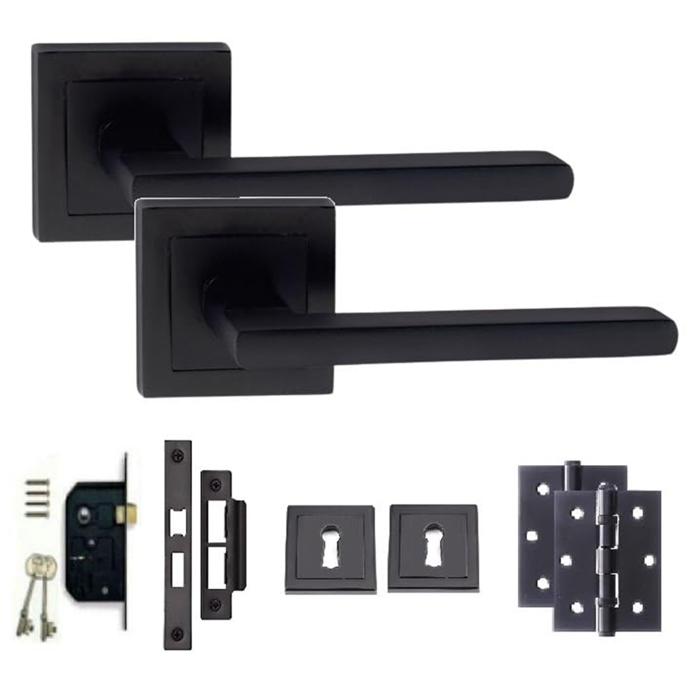 Golden Grace Matt Black Leon Straight Door Handle Set Image