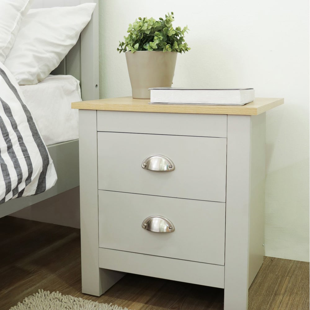 Lexington 2 Drawer Grey Bedside Table Image 2