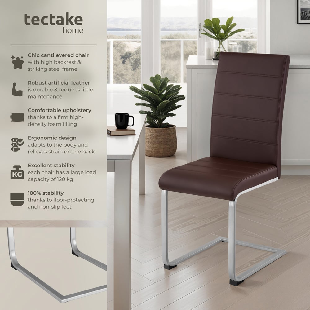 tectake Set of 4 Cappuccino Cantilever High Backrest Dining Chair Image 6