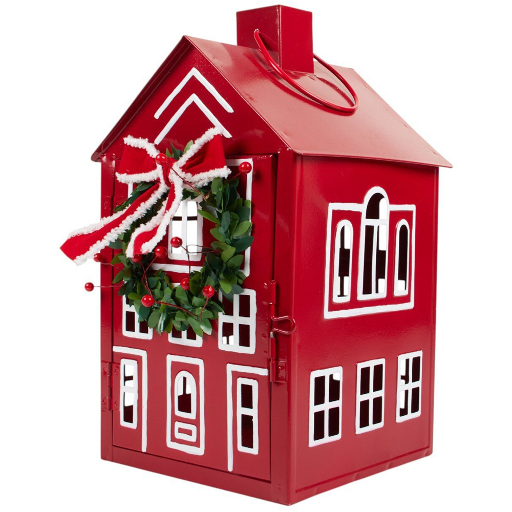 Metal House Standing Decoration Red Image 1