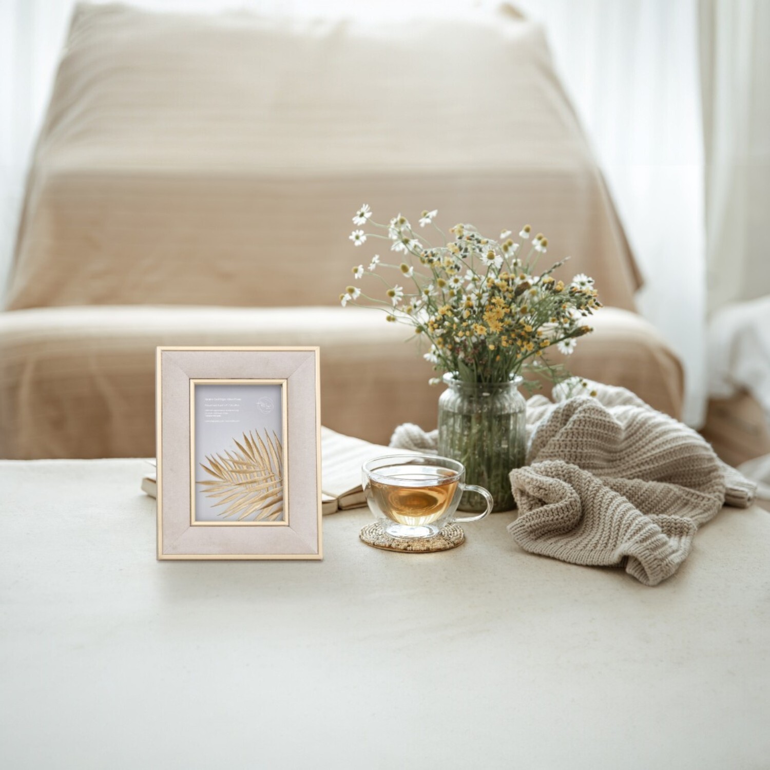 Neutral Gold Edged Velvet Frame Neutral and Gold 6x4inch Image 2