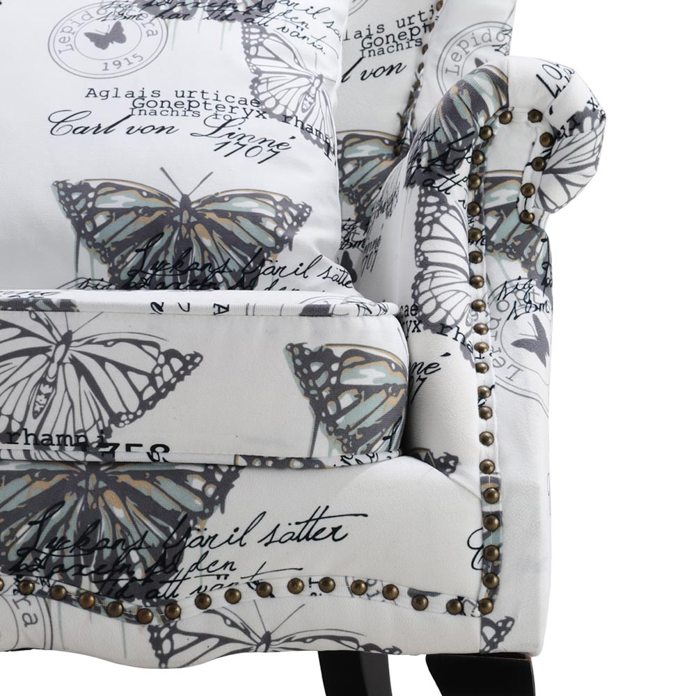 Living and Home Retro Butterfly Velvet Wingback Armchair Image 3