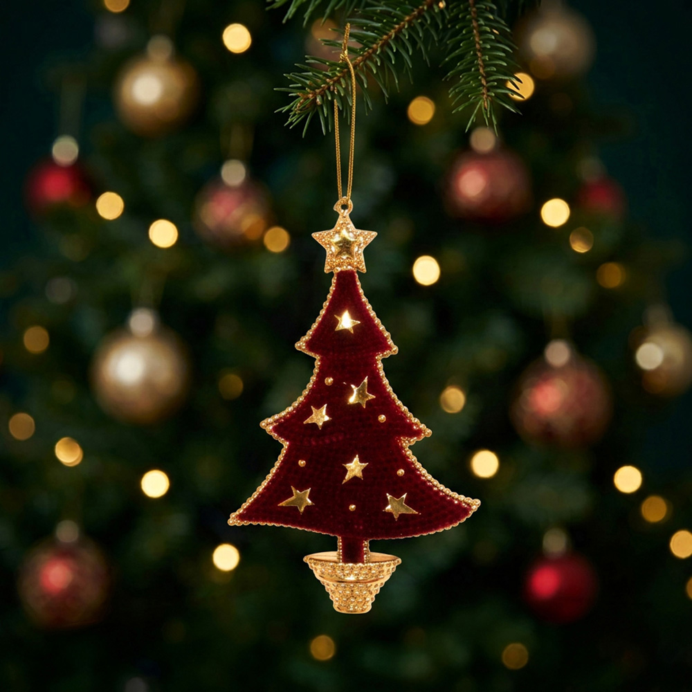 Burgundy and Gold Hanging Tree Decoration Image 2