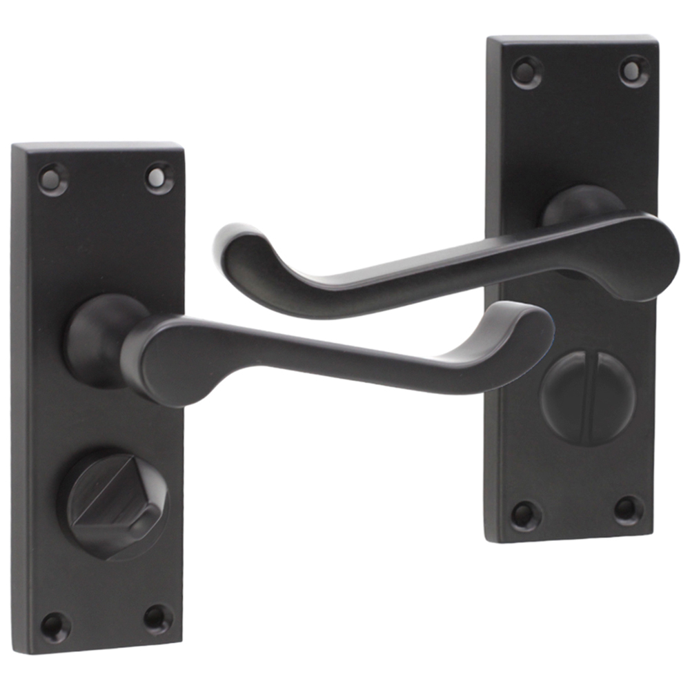 Spira Brass Victorian Matt Black Scroll Privacy Lever Door Handle 2 Pack Image 1