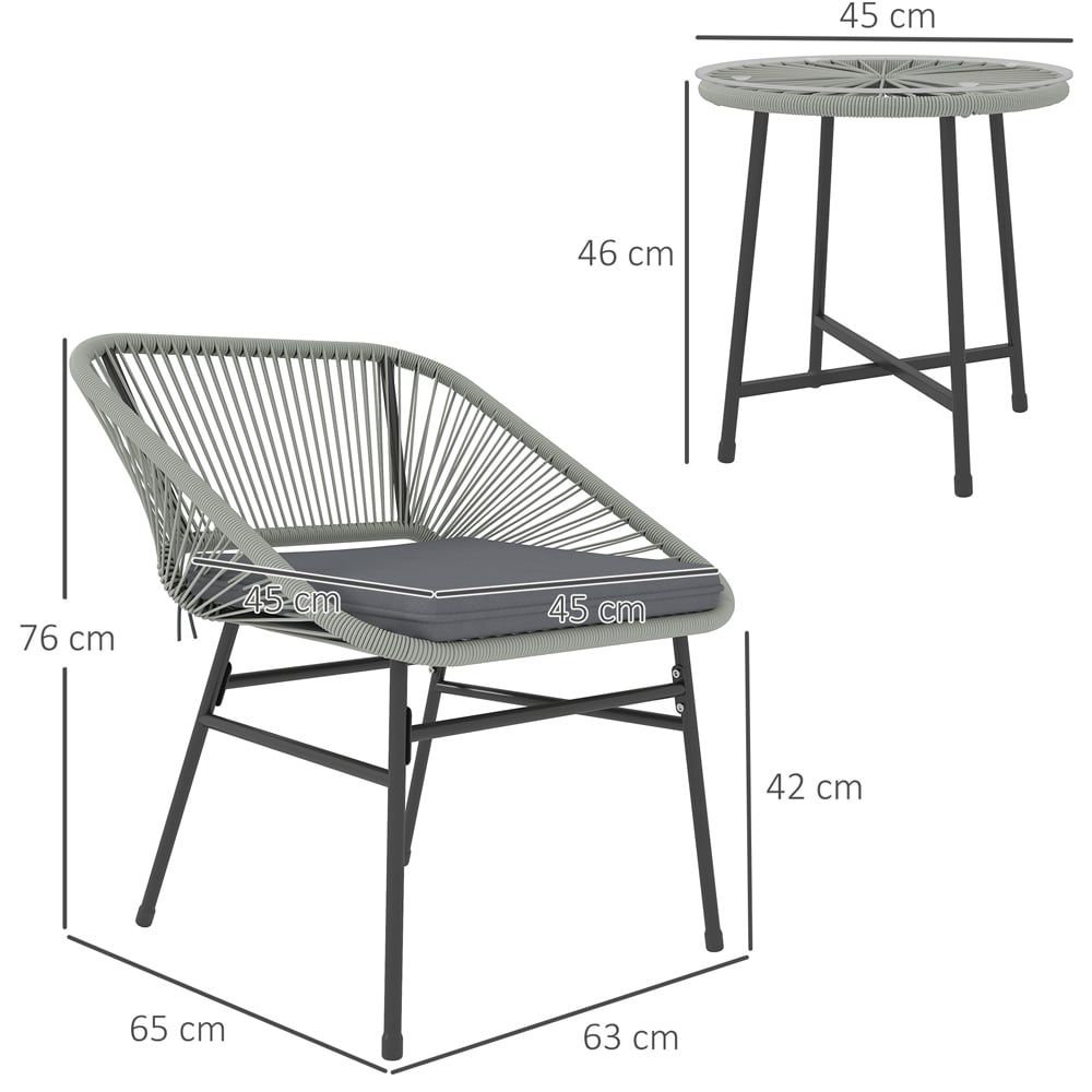 Outsunny 3 Piece Rattan Bistro Set Light Grey Image 8