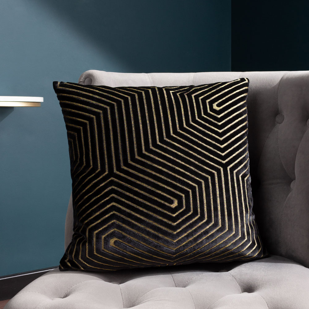Paoletti Evoke Black Cut Velvet Cushion Image 2