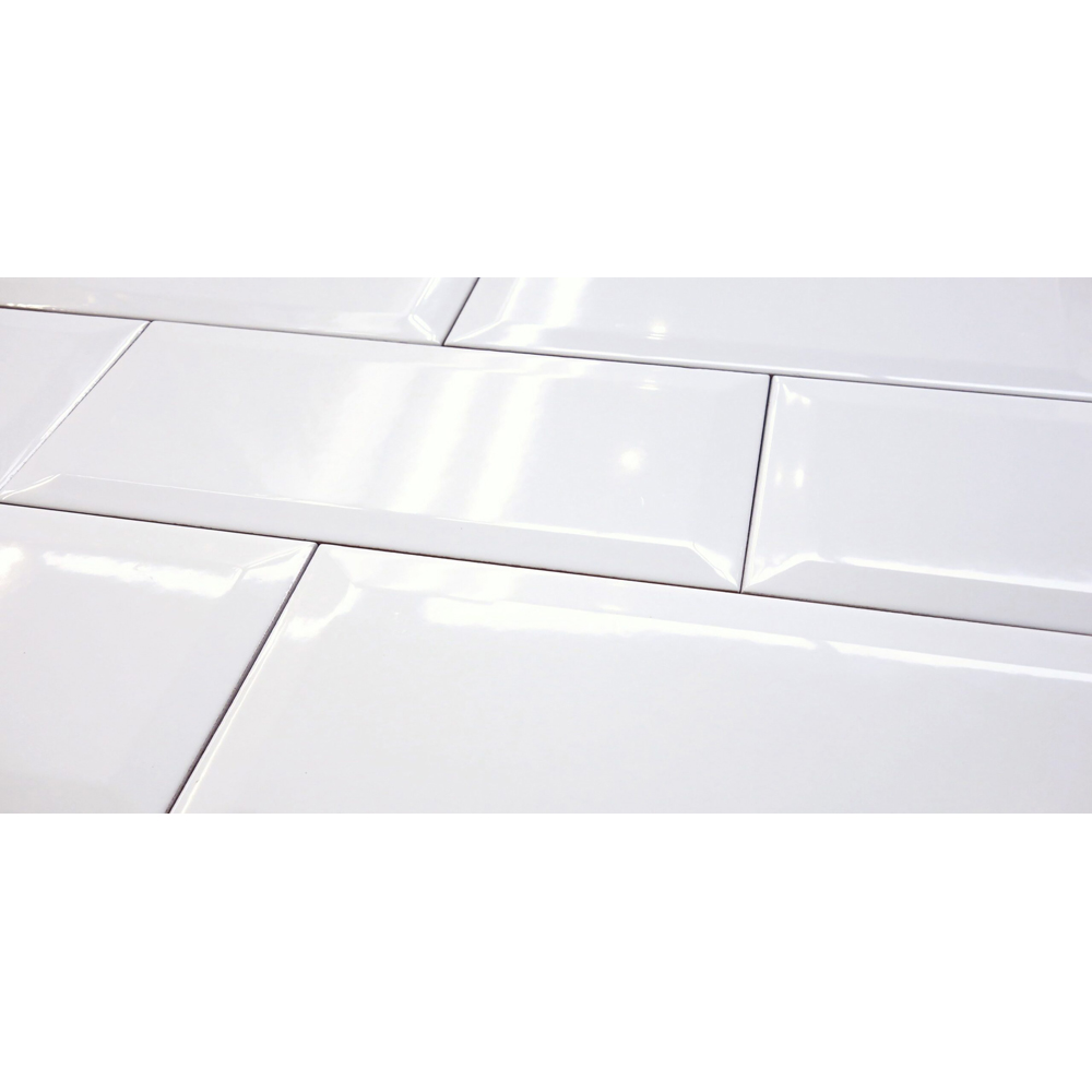 Top Ceramics White Bevelled Gloss Metro Ceramic Wall Tile 300 x 100mm Image 3