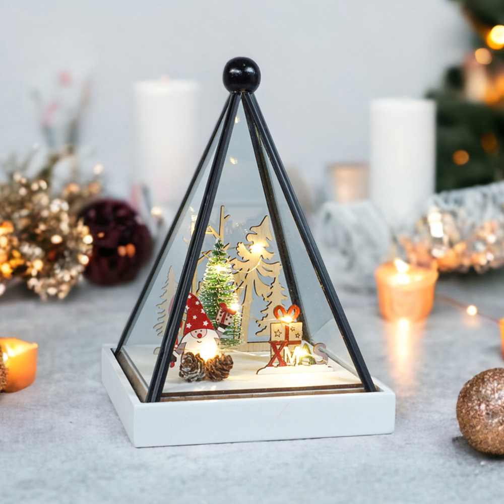 Xmas Haus Multicolour Triangle Hurricane Glass Holder with Gonk Scene Image 4