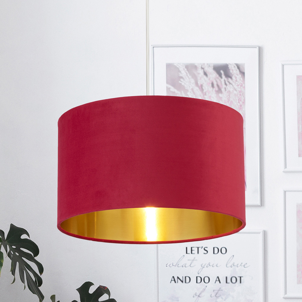 Lighting Collection Burgundy Gold Inner Velvet Drum Shade 38cm Image 2