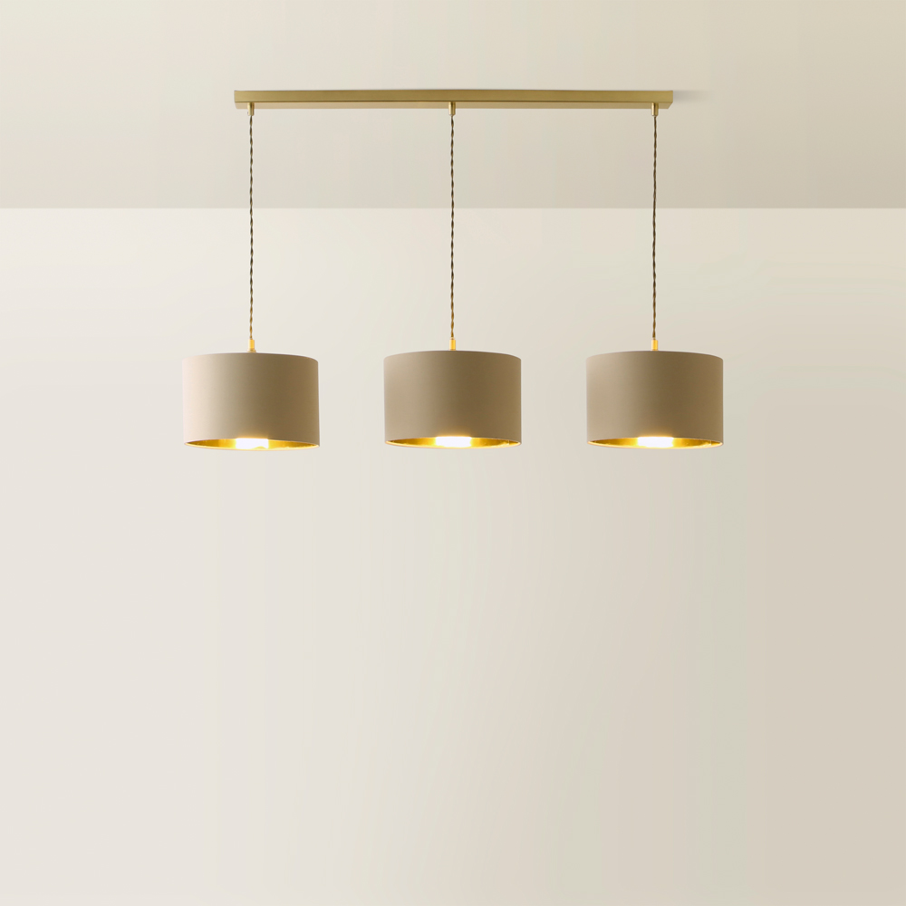 ValueLights Reni Natural and Gold Drum Shade 3 Drop Bar Gold Diner LED Ceiling Light Image 5