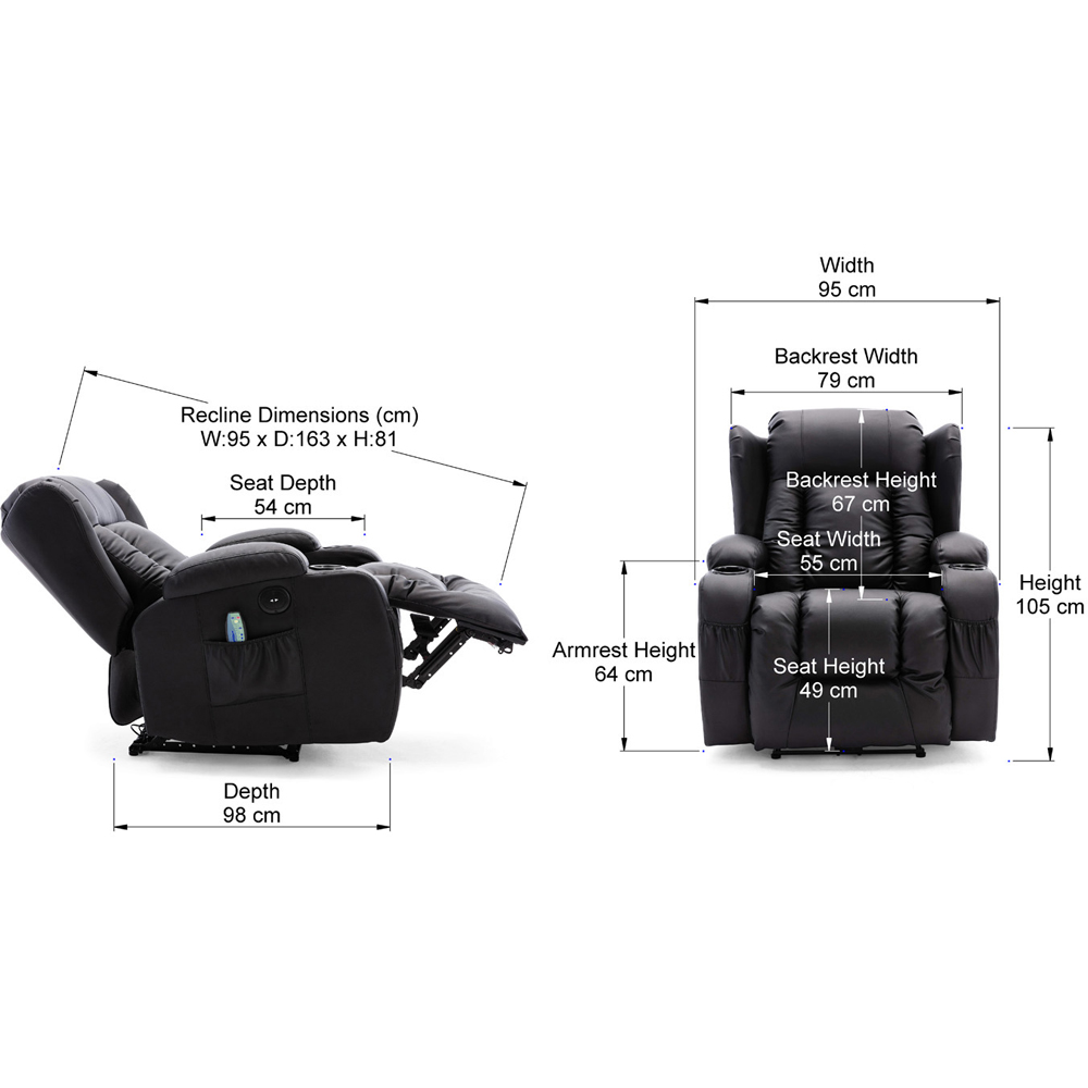 Furniture Online Caesar Black Bonded Leather Electric Recliner Chair Image 9