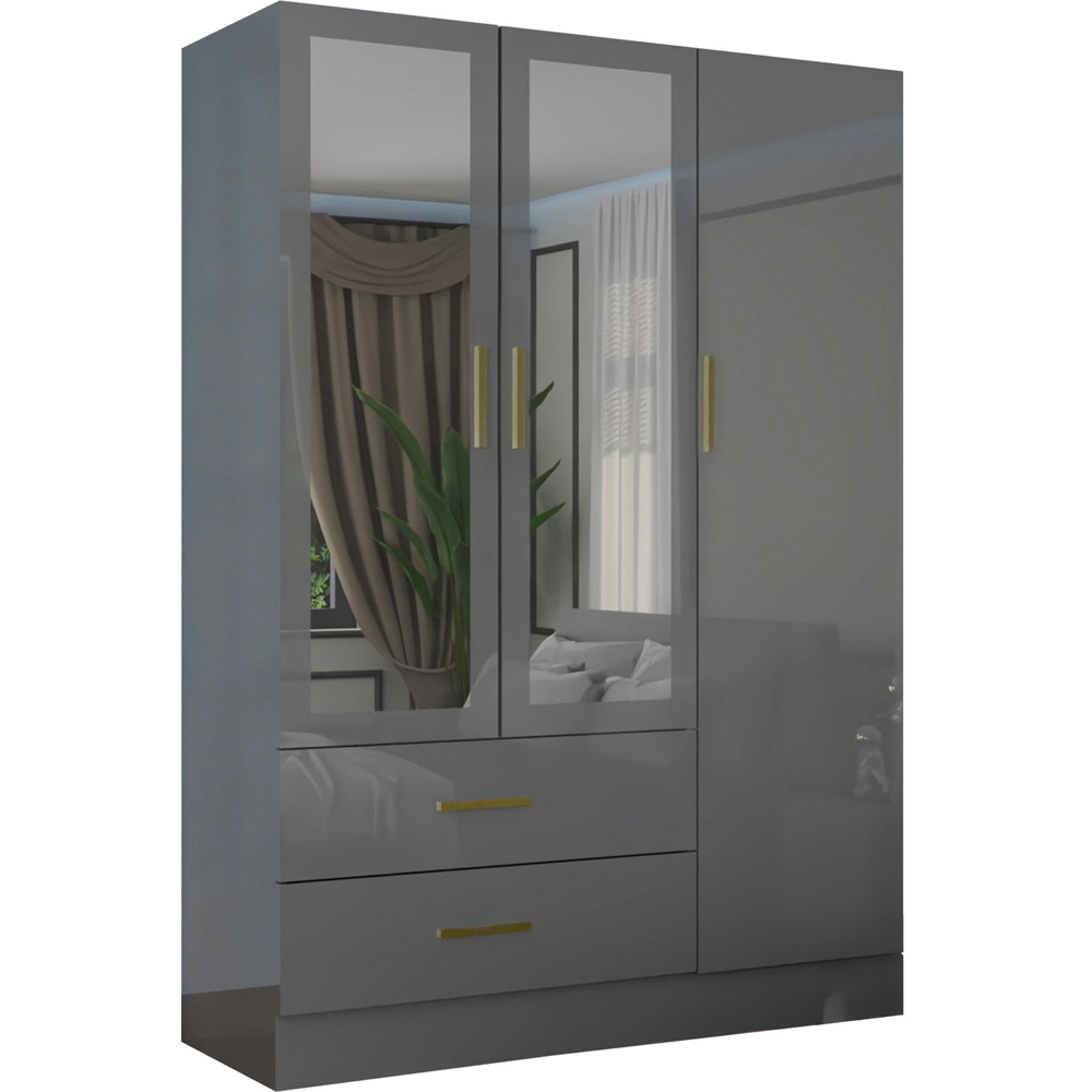 Sliding Wardrobes 4U XD2 3 Door 2 Drawer Grey High Gloss Gold Handle Mirror Wardrobe Image 2