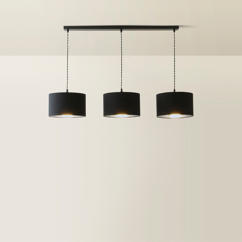 ValueLights Reni Black and Chrome Drum Shade 3 Drop Bar Black Diner LED Ceiling Light Image 5