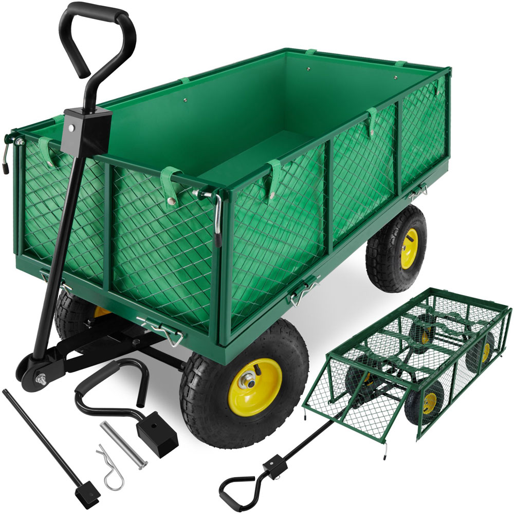 tectake Green Garden Trolley with Foldable Side Walls and Padded Handle 550kg Image 2