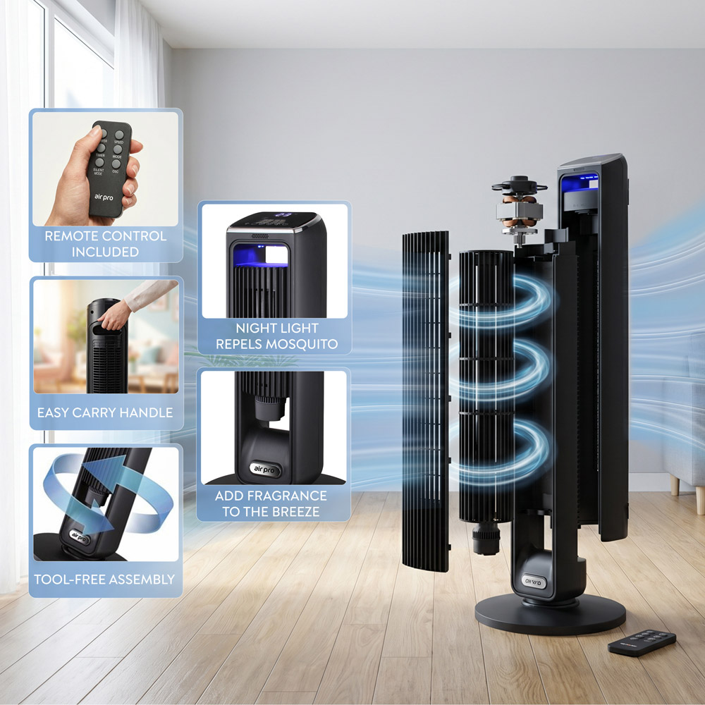Air Pro Black SmartVoice Control Oscillating Bladeless Tower Fan with Remote and Built-in Aroma Box 42 inch Image 5