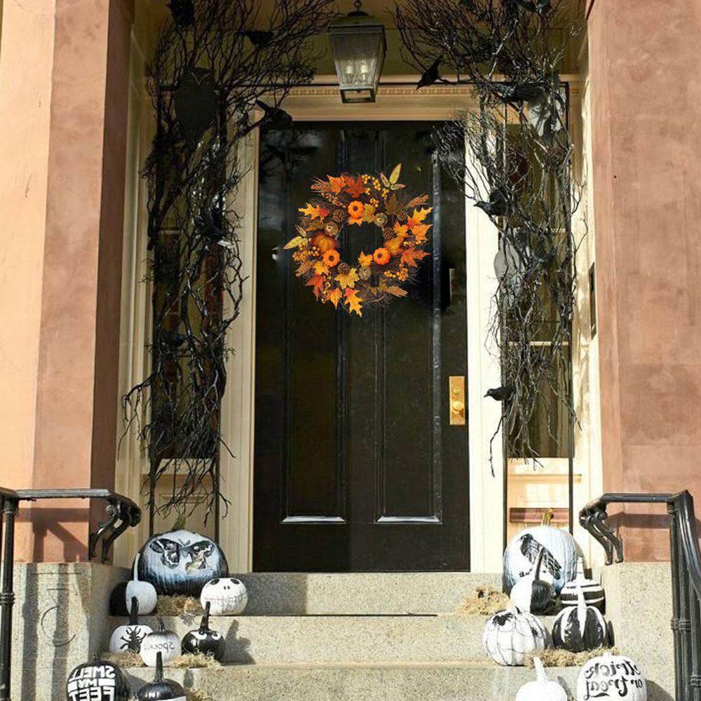 Living and Home Lighted Fall Pumpkin Door Wreath 45cm Image 2