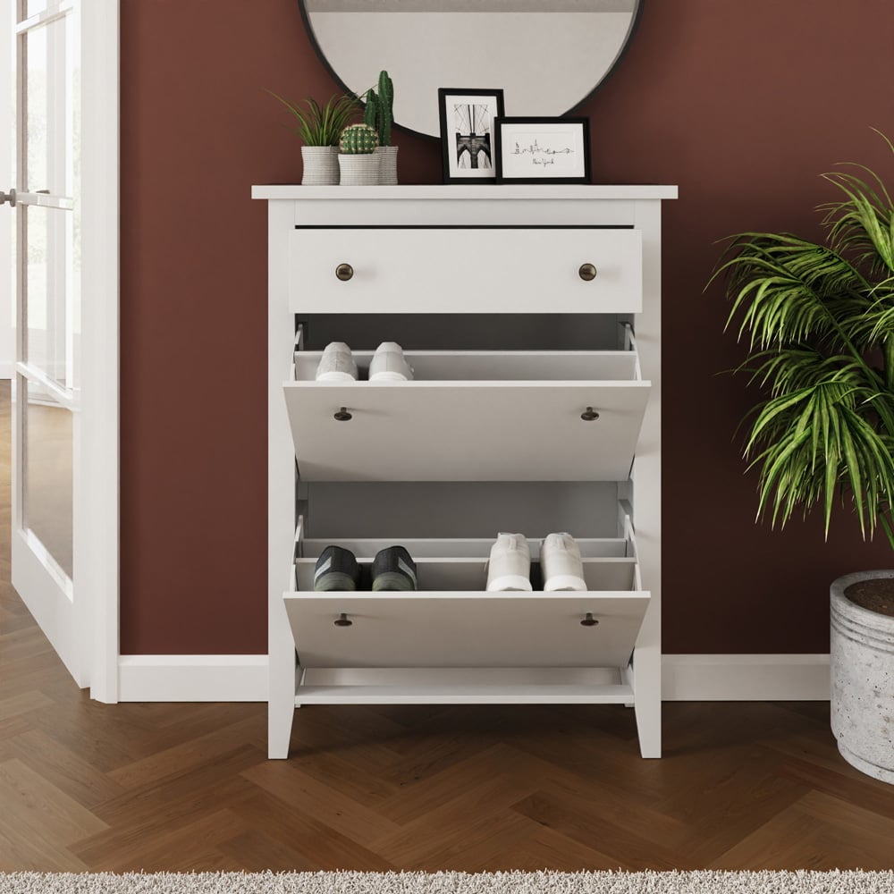 GFW Deluxe 2 Tier White Shoe Cabinet Image 7