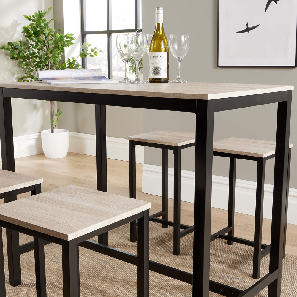 Home Source Nicosia 4 Seater Light Oak Bar Table with Stools Image 3