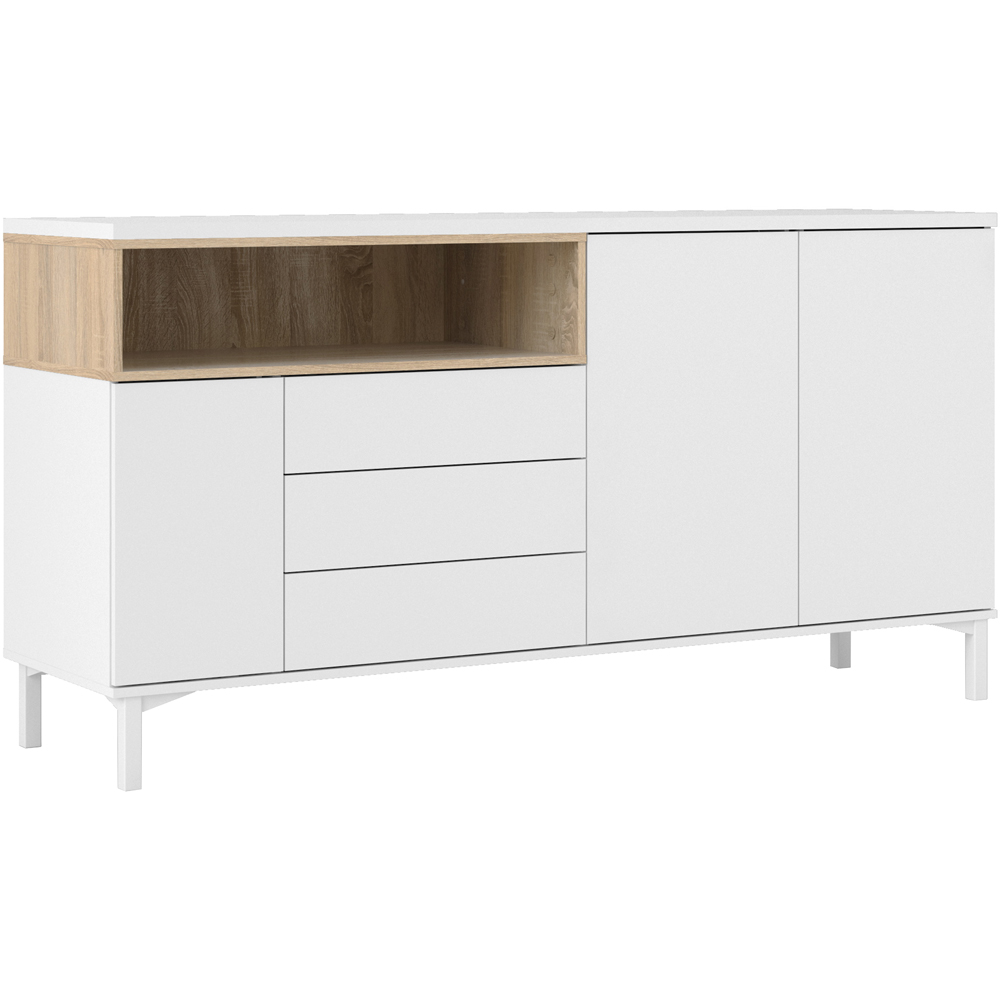 Florence Roomers 3 Door 3 Drawer Single Shelf White and Oak Sideboard Image 3