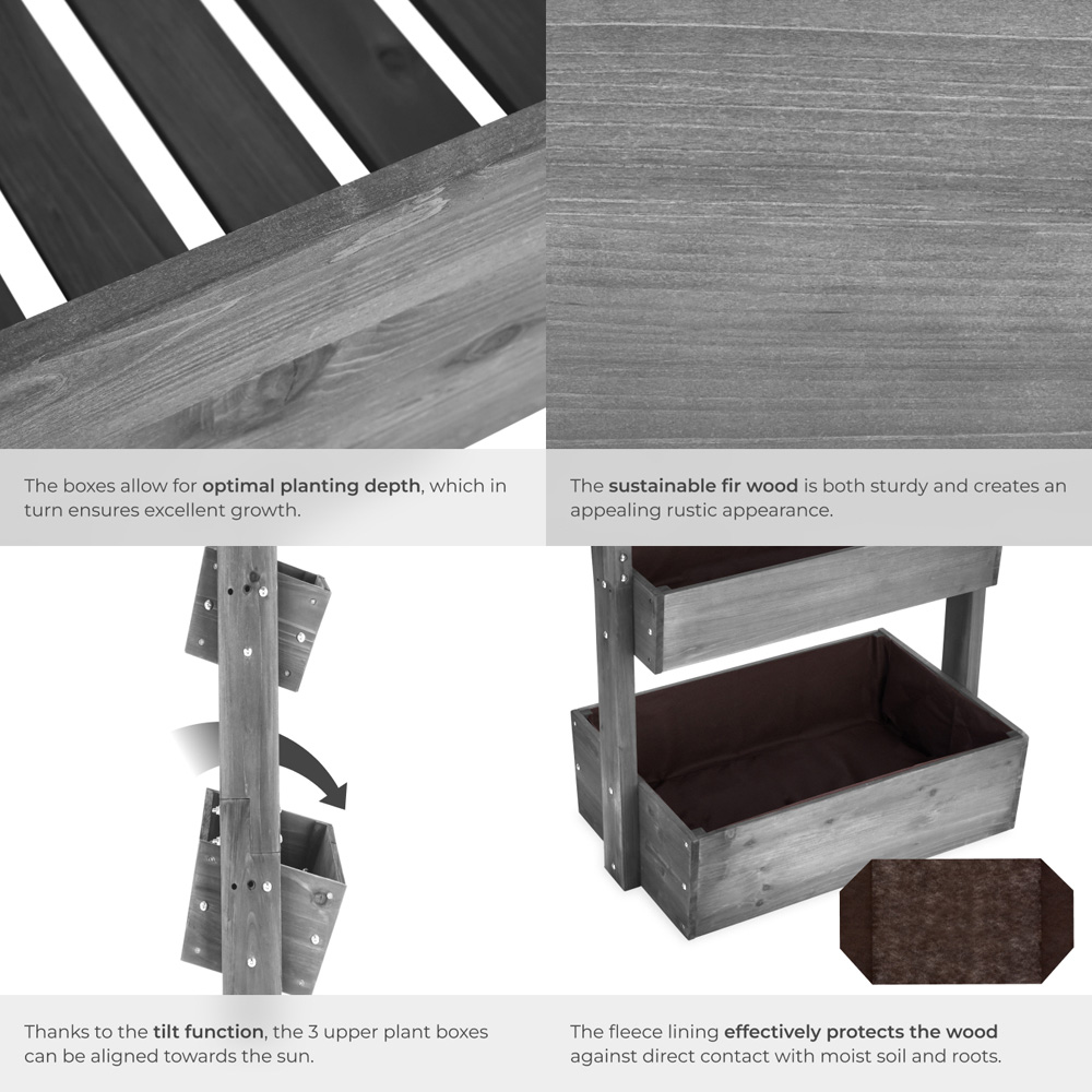 tectake Flora 4-Tier Grey Rustic Wooden Vertical Planter 85 x 45 x 140cm Image 4