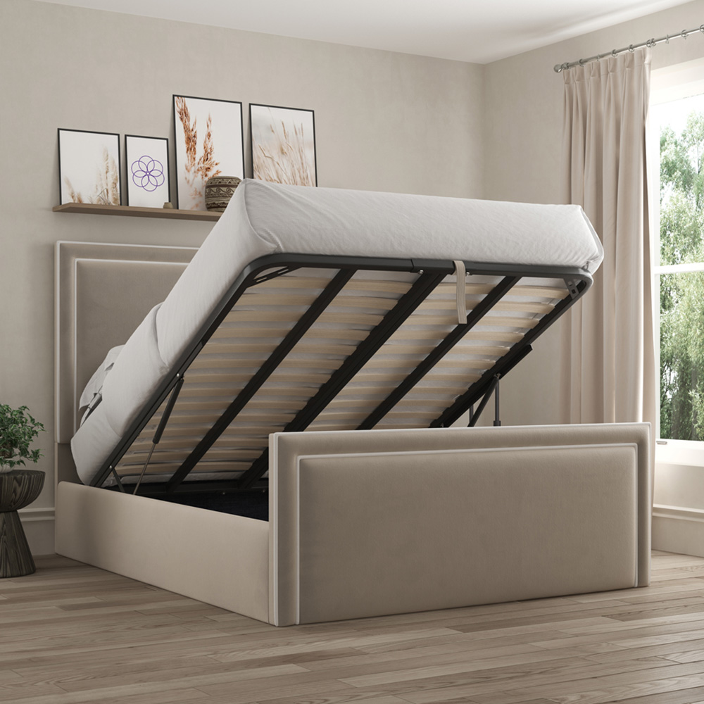 DS Living Verona Small Double Plush Grey Piping Ottoman Bed Image 5