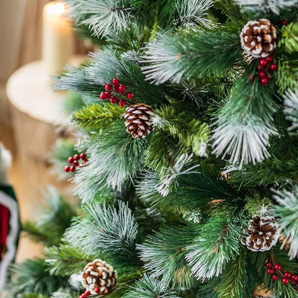 Marco Paul Green Frosted Glacier Christmas Tree with Pine Cones 6ft Image 3