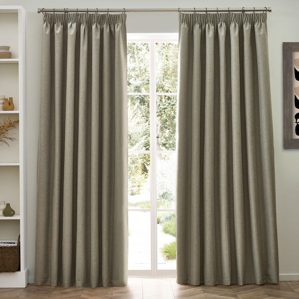 furn. Dawn Natural Blackout Pencil Pleat Curtains 168 x 229cm Image 1