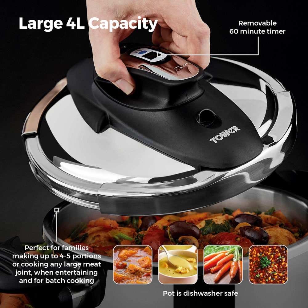 Tower 4L Silver One Touch Ultima Pressure Cooker Image 5