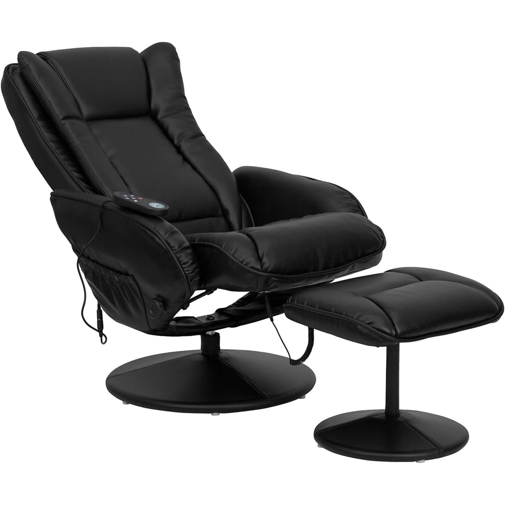 FWStyle Black Faux Leather Swivel Armchair with Footstool Image 2