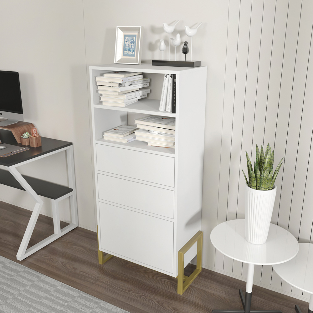 Decorotika Utopie 3 Door 2 Shelf White Modern Bookshelf Image 4