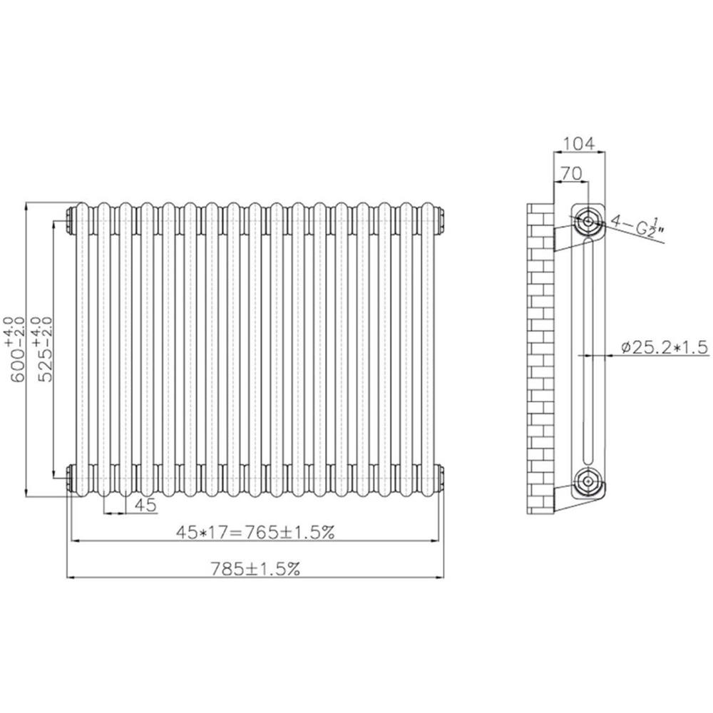 Go Bathrooms Traditional Antique Copper 2 Column Radiator 600 x 785mm Image 3