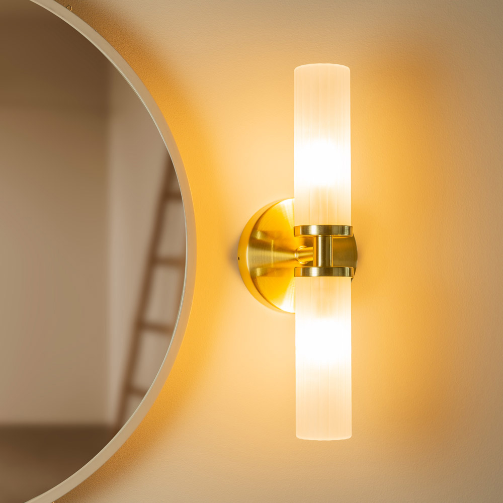 ValueLights Canya Matte Gold 2 Way Up Down Frosted Reeded Glass LED Wall Light 2 Pack Image 4