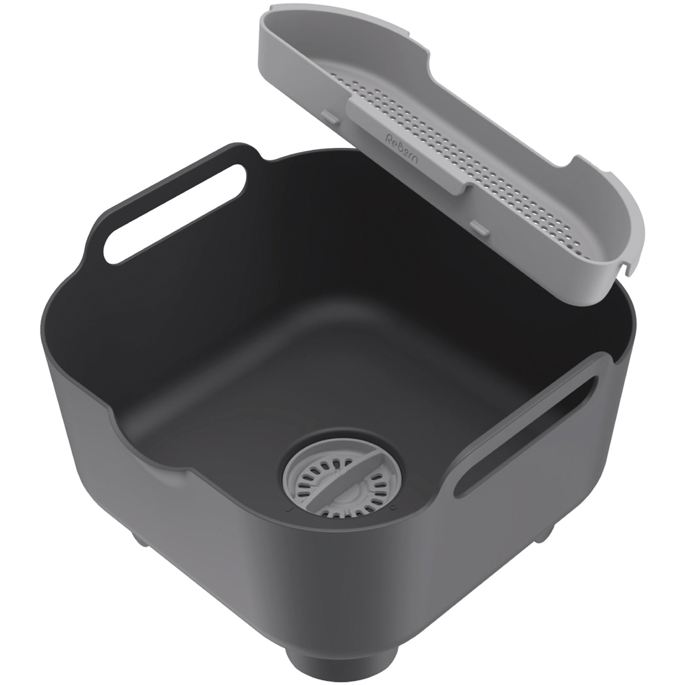 ReBorn Dark Grey Large Washing Up Bowl with Removable Multipurpose Drainer 9L Image 3