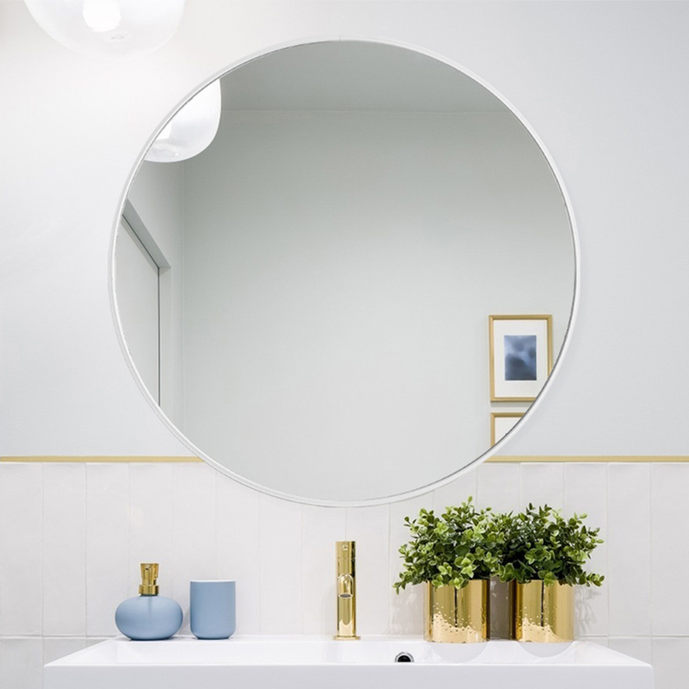 Living and Home White Frame Nordic Wall Mounted Bathroom Mirror 50cm Image 5
