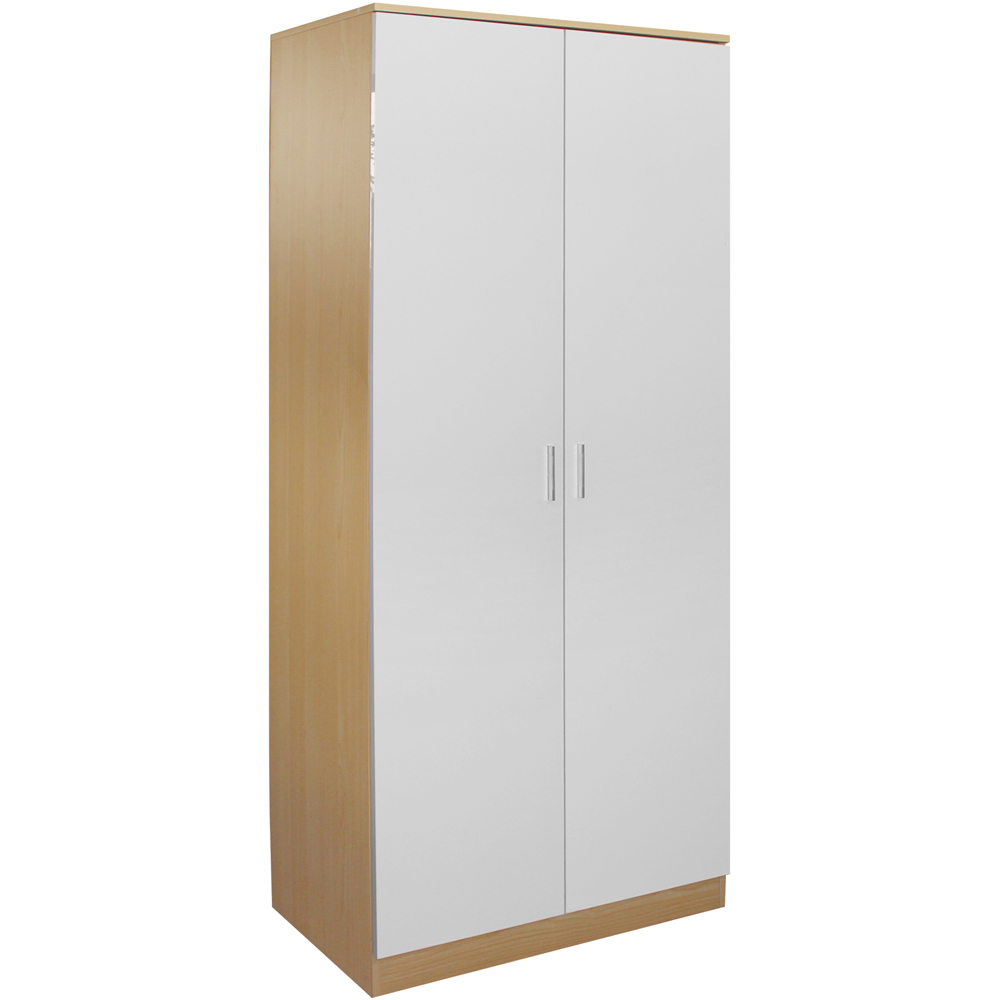 Brooklyn 2 Door Oak and White High Gloss Wardrobe Image 2