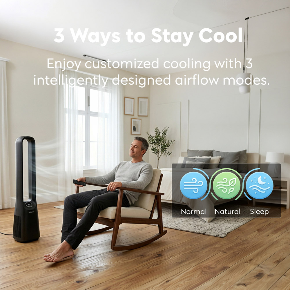 Air Pro Black Oscillating SmartVoice Bladeless Tower Fan with Remote 42 inch Image 3