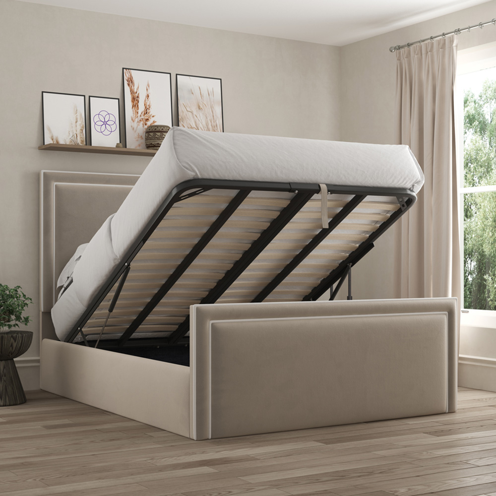 DS Living Verona King Size Bistra Beige Piping Ottoman Bed Image 5