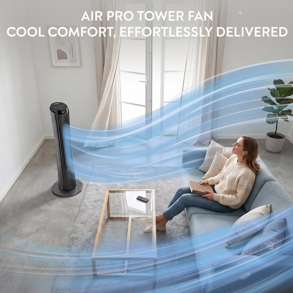 Air Pro Grey Oscillating Bladeless Tower Fan with Remote 34 inch Image 3