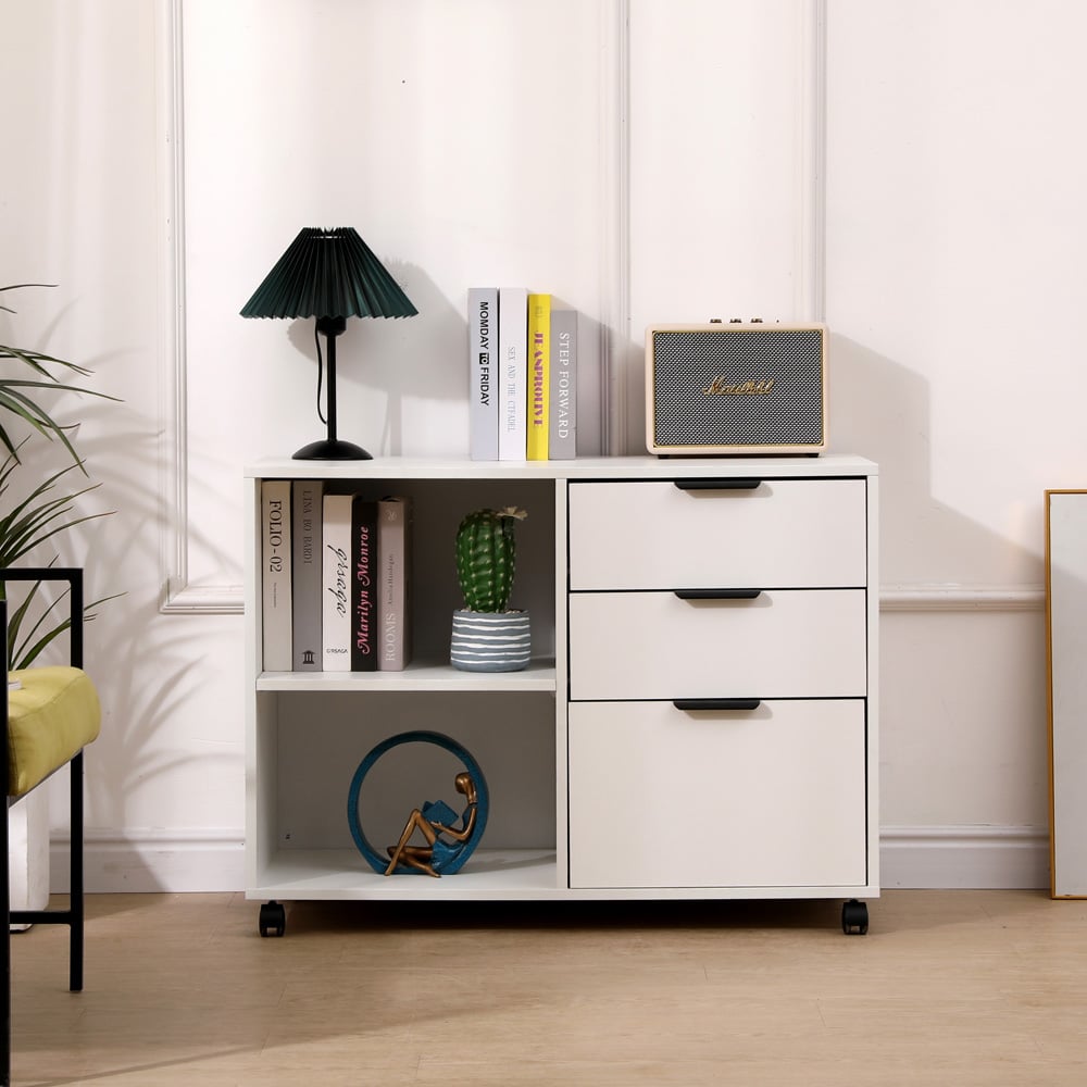 MMT Furniture Designs 3 Drawer 2 Shelf White Under Desk Storage Cabinet Image 6