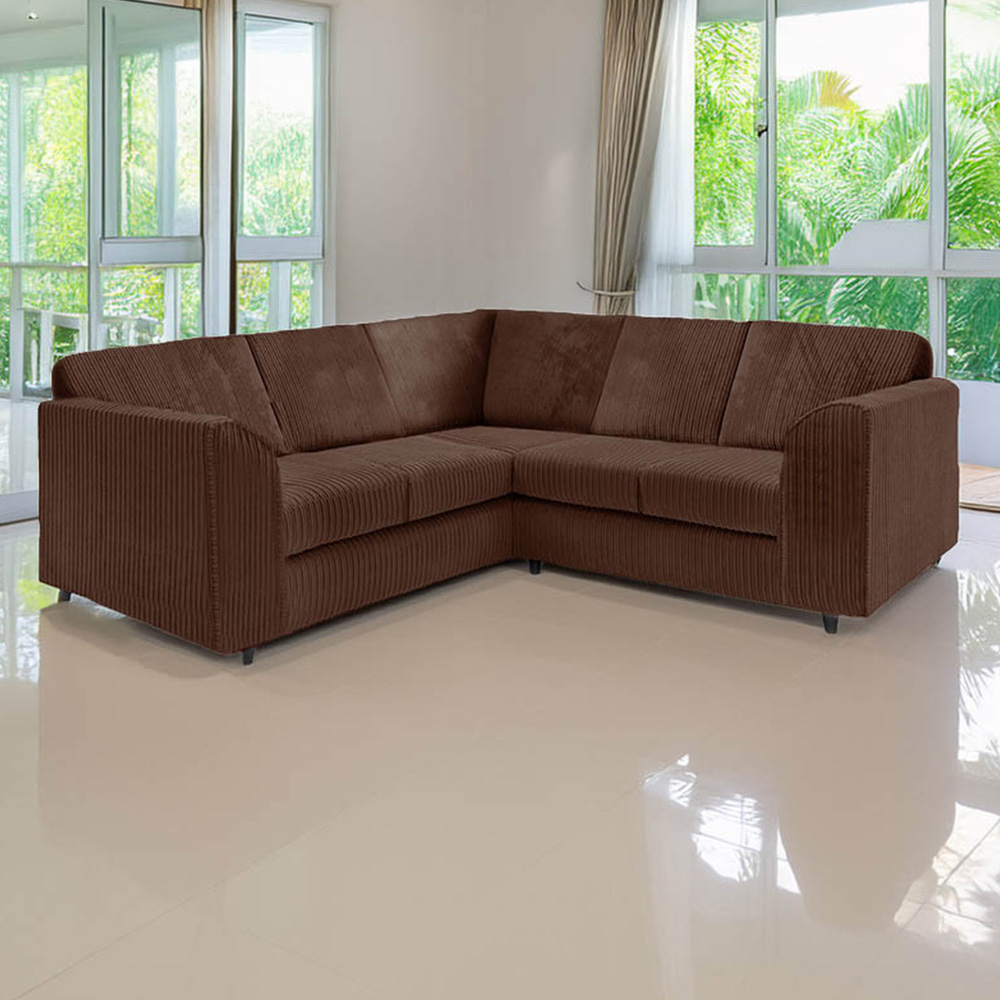 Luxor 5 Seater Chocolate Jumbo Cord Full Back L Shaped Corner Sofa Set Image 1