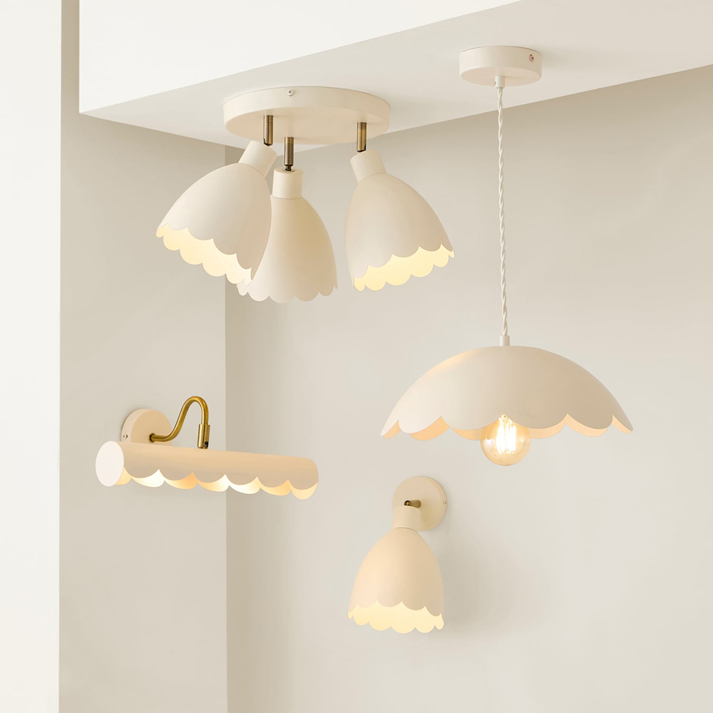 ValueLights Millie Cream Scallop Pendant Ceiling Light and Bulb Image 6