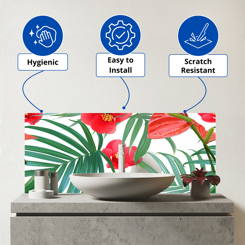 Warren Reed Designer Hawaiian Tropical Flowers Glass Bathroom Splashback 25 x 60cm Image 3