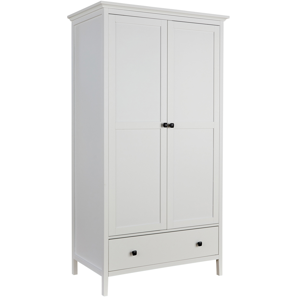 Home Source Belle Vue 2 Door Single Drawer White Wardrobe with Hanging Rail Image 2