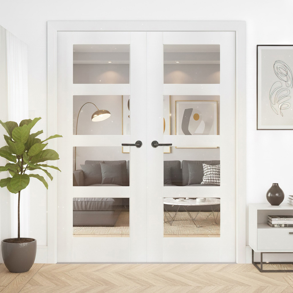 White Primed Shaker 4 Light Clear Glass Internal Door Pair 1981 x 1168 x 40mm Image 2