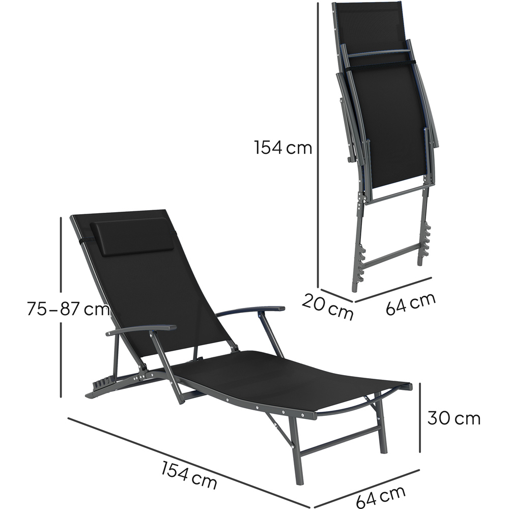 Outsunny Set of 2 Black Folding Sun Lounger Image 8