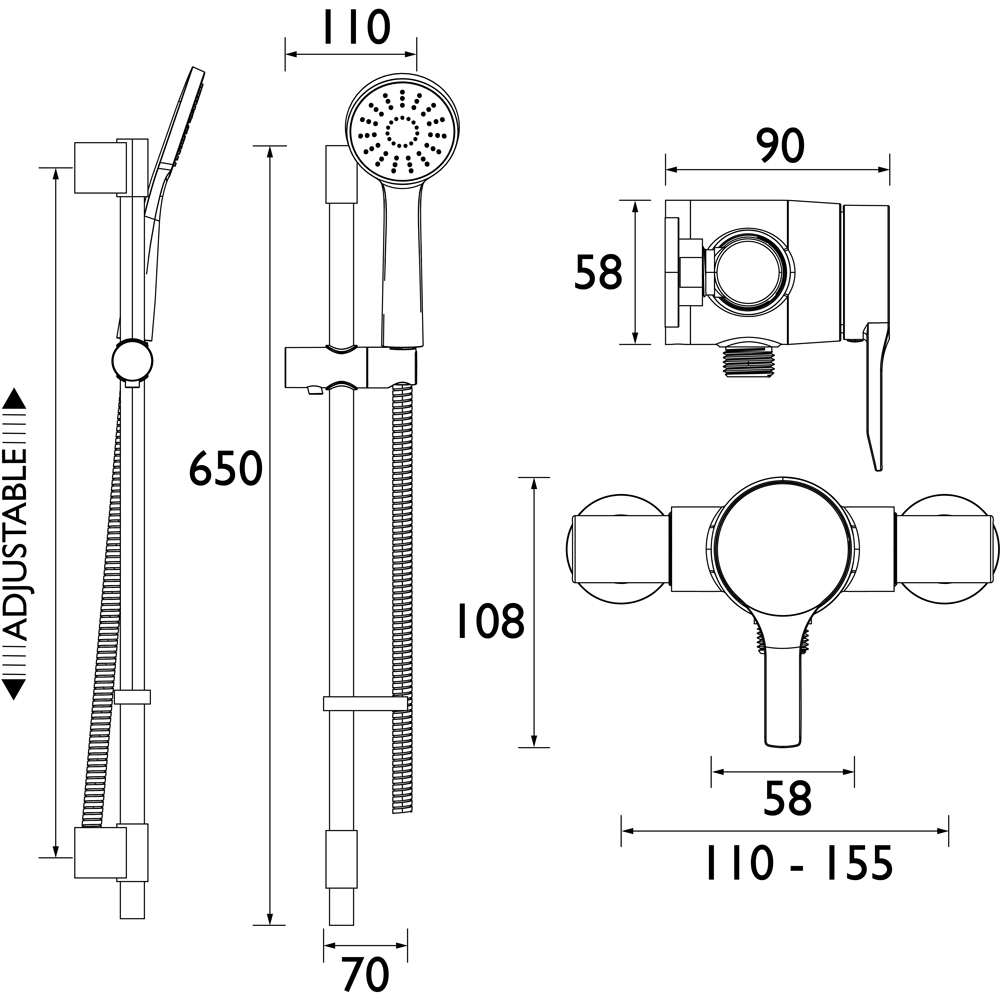 Bristan Onza Chrome Thermostatic Exposed Shower Valve with Single-Function Handset Image 9