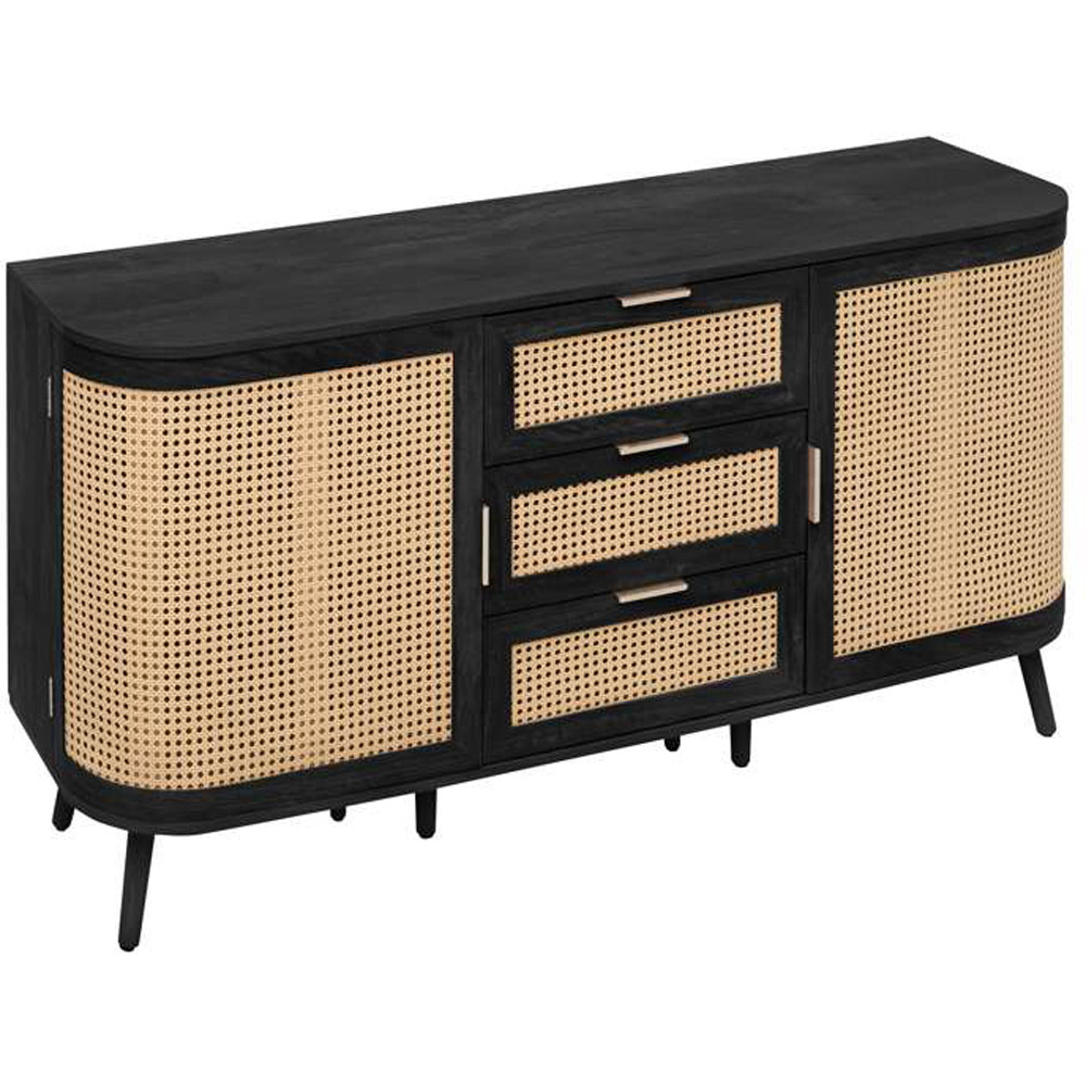 Birlea Noah 2 Door 3 Drawer Black Rattan Sideboard Image 2