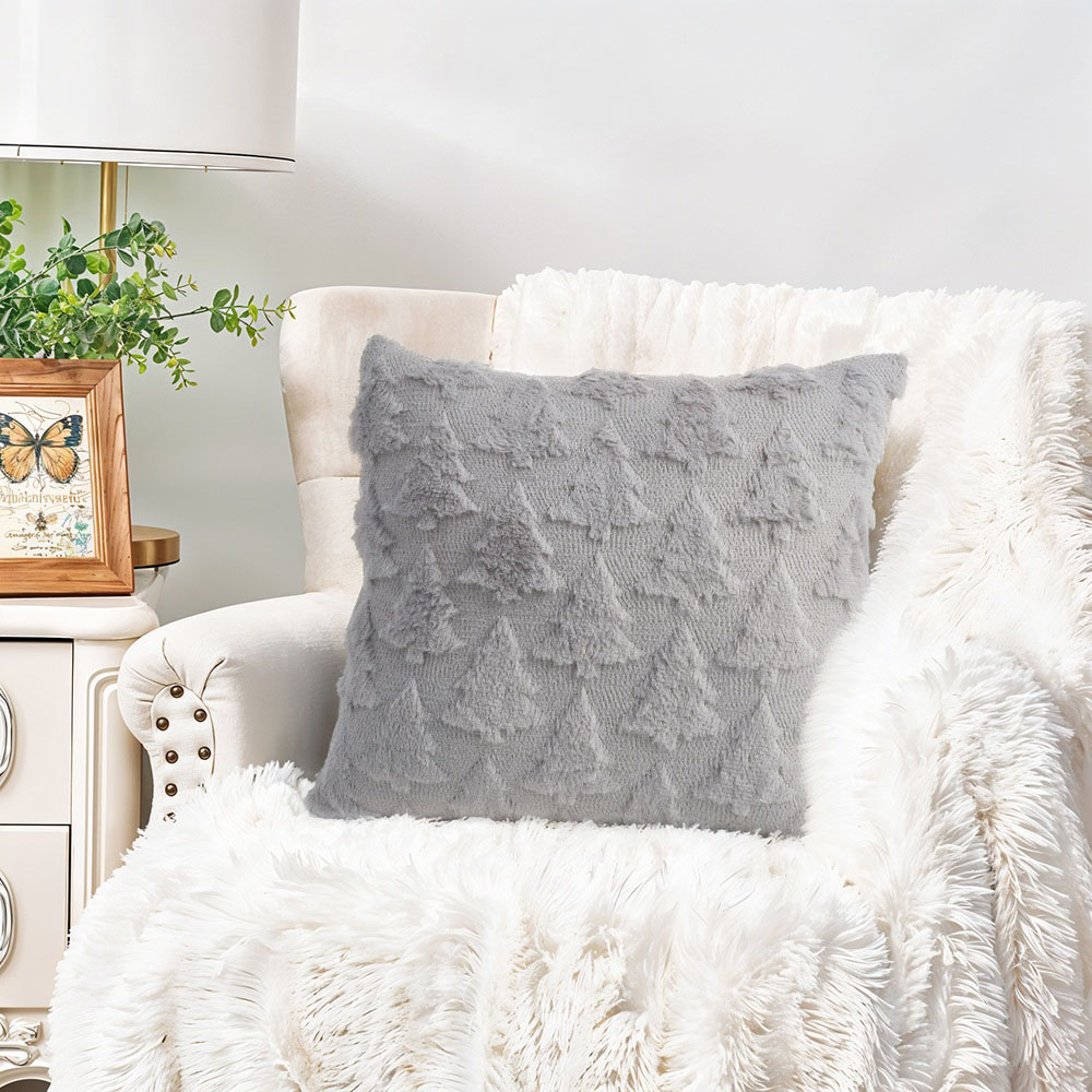 Living and Home Grey 3D Christmas Tree Soft Plush Cushion Cover 45 x 45cm Image 7