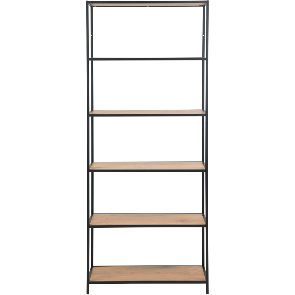 Florence Seaford 5 Shelf Oak and Black Metal Bookcase Image 3