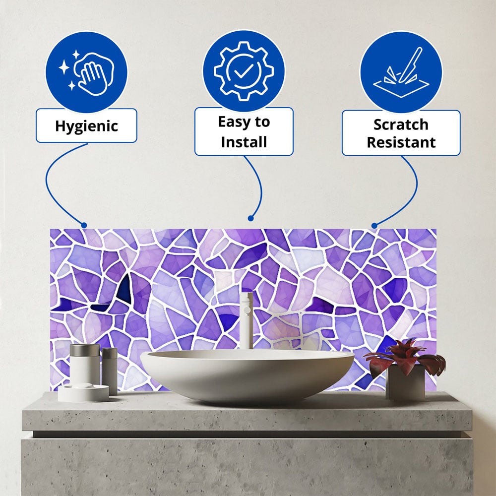 Warren Reed Designer Purple and White Mosaic Design Glass Bathroom Splashback 25 x 60cm Image 3